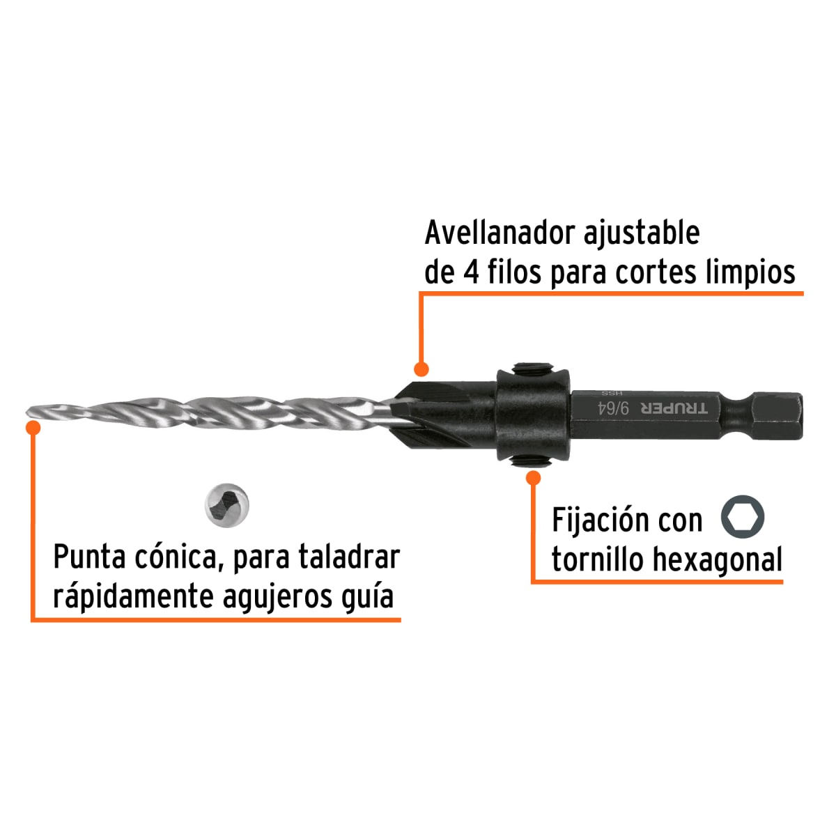 Broca avellanadora para madera 3/16 Truper3