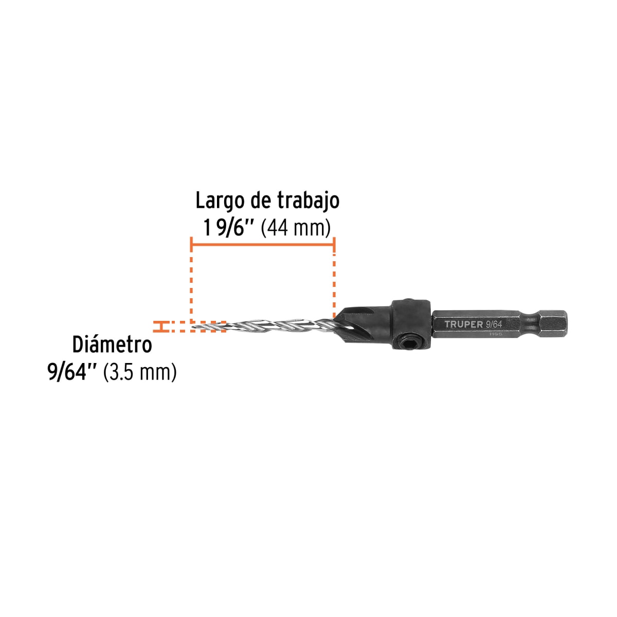 BAM-6 Broca avellanadora #6 para madera, 9/64', Truper3