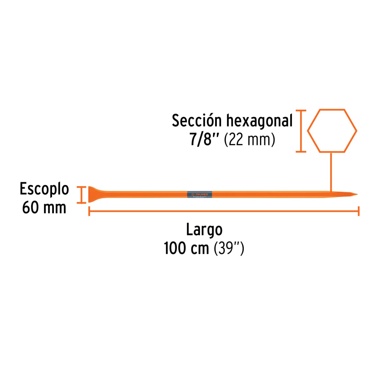 Barreta de punta de 7/8´´ x 100 cm, escoplo 60 mm, Truper3