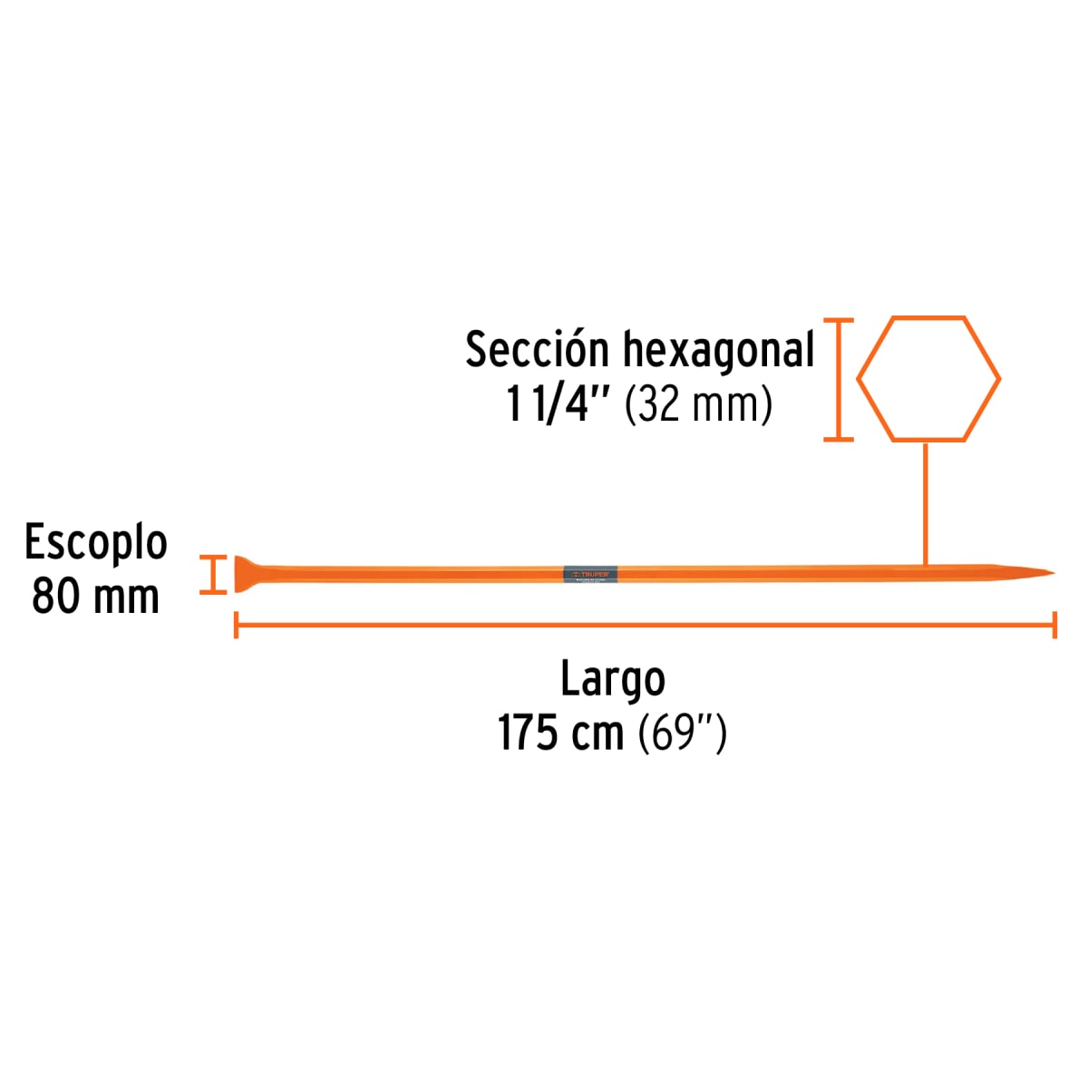 Barreta de punta de 1-1/4'' x 175 cm. escoplo 80 mm Truper3