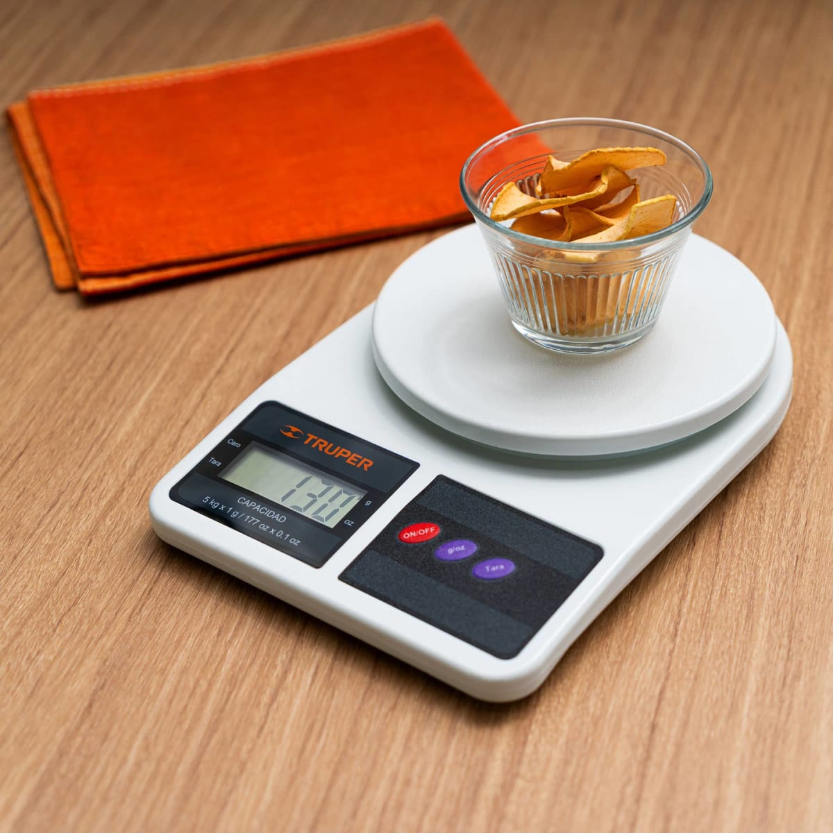 Balanza digital para cocina plato ABS soporta 5kg Truper6