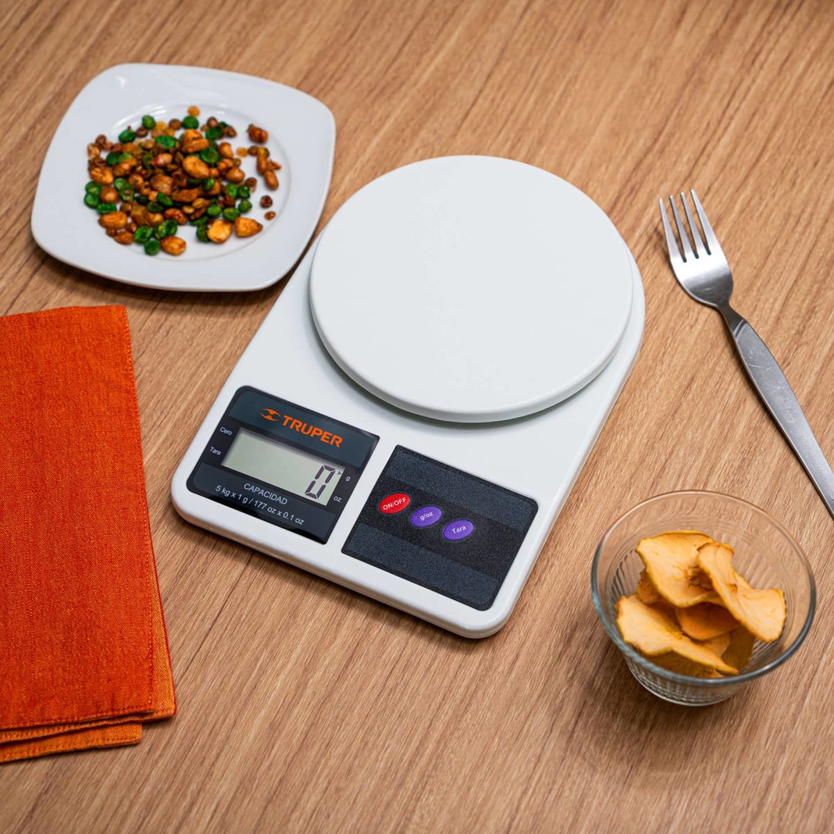 Balanza digital para cocina plato ABS soporta 5kg Truper5
