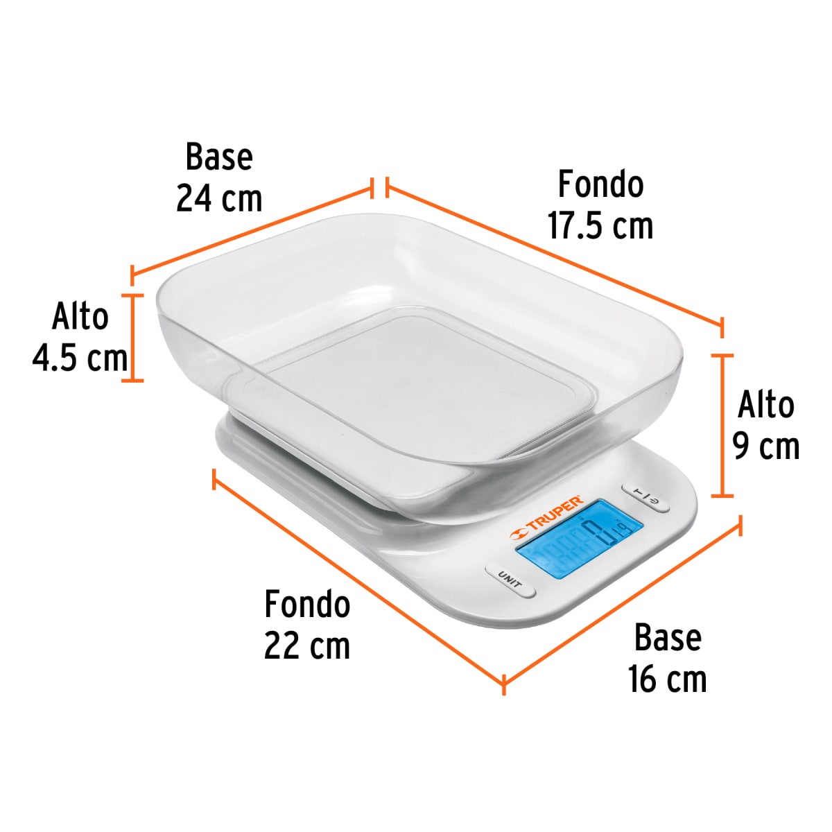 Balanza digital para cocina plato abs Truper2