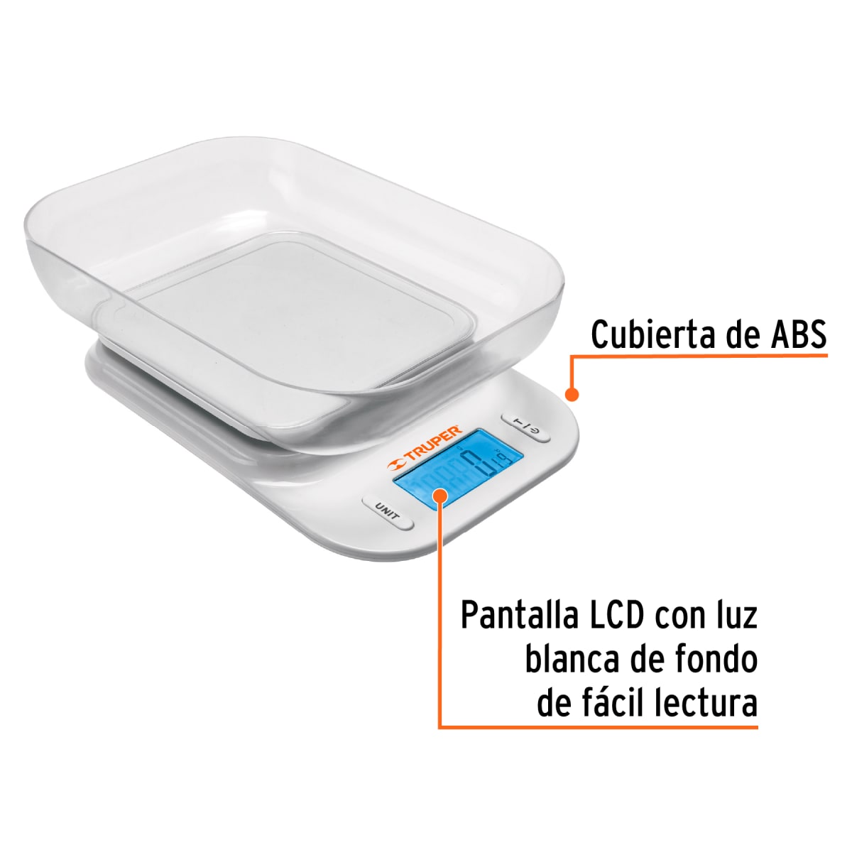 Balanza digital para cocina plato abs Truper3