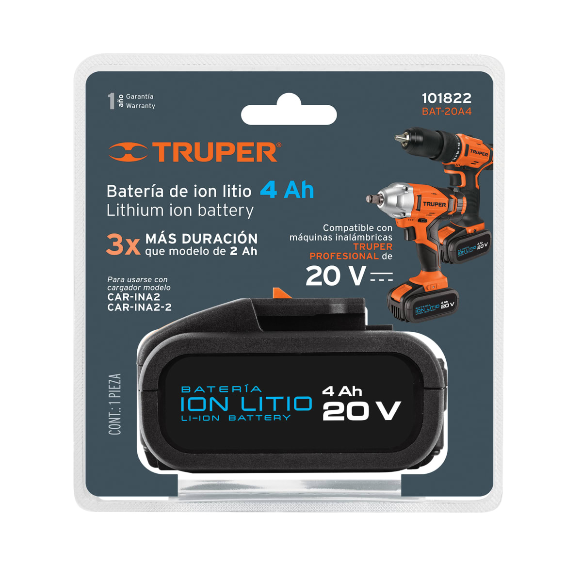Batería ión Litio 20 V, 4 Ah Truper3