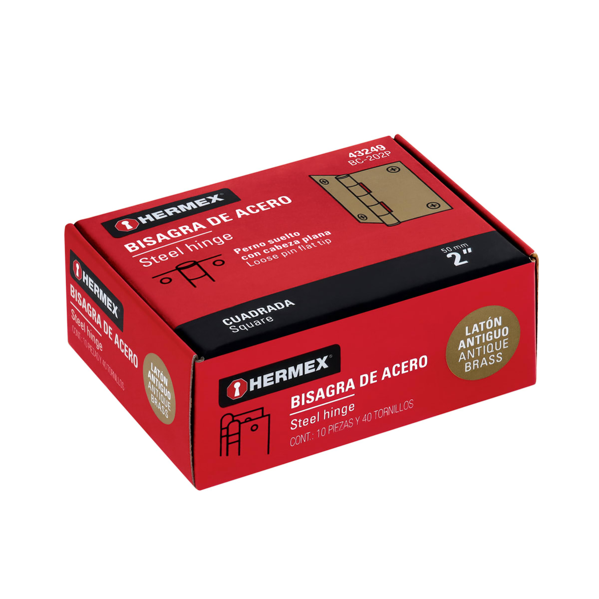 Bisagra tipo capuchina 2´´ acero latonado antiguo, plana, Hermex4