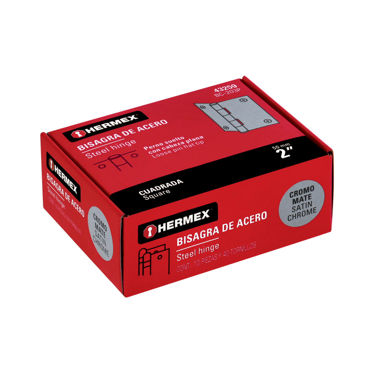 Bisagra tipo capuchina 2´´ acero cromo mate, plana, Hermex4