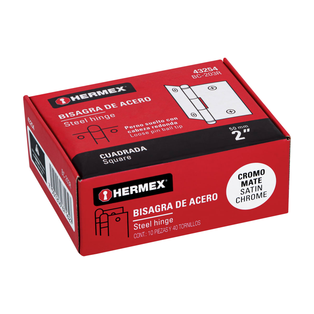 Bisagra tipo capuchina 2´´ acero cromo mate, redonda, Hermex4