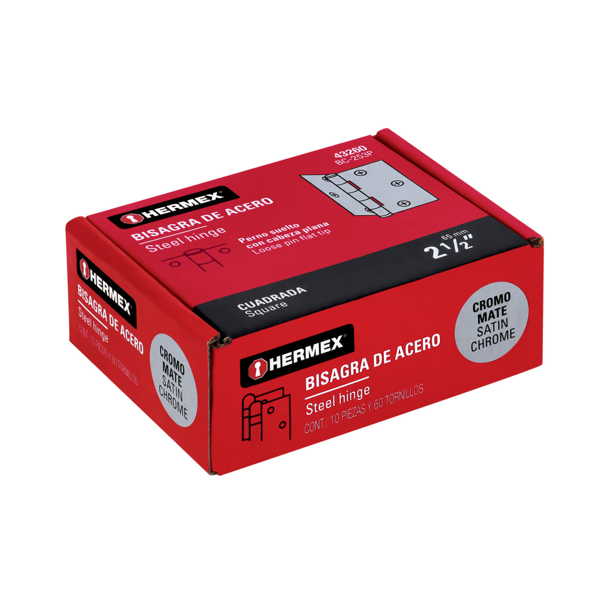 Bisagra tipo capuchina 2-1/2´´ acero cromo mate, plana, Hermex4