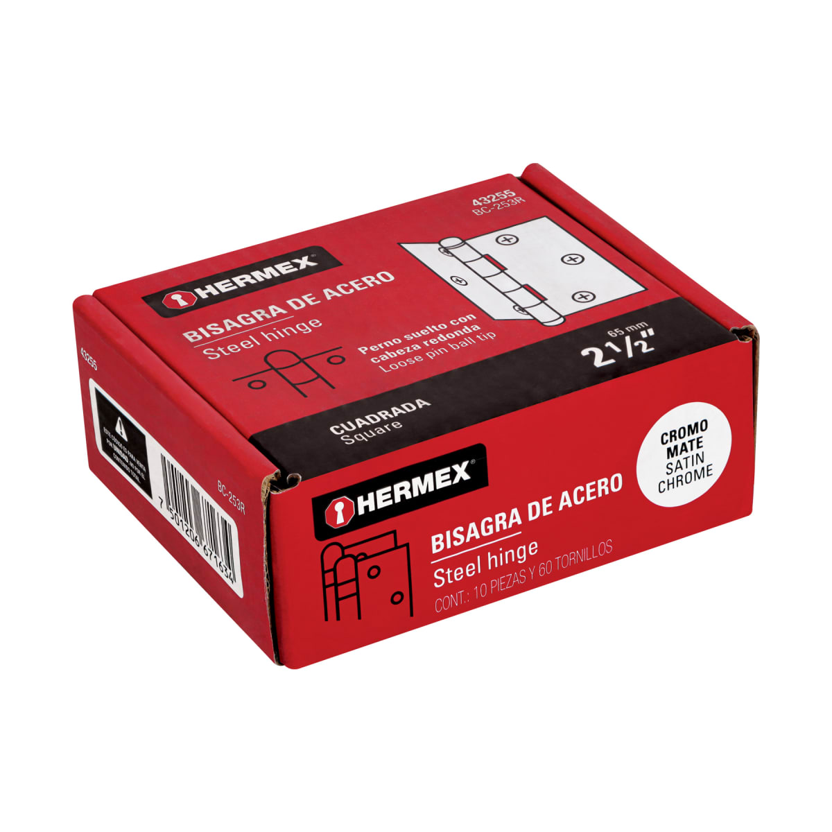 Bisagra tipo capuchina 2-1/2´´ acero cromo mate, redonda, Hermex4
