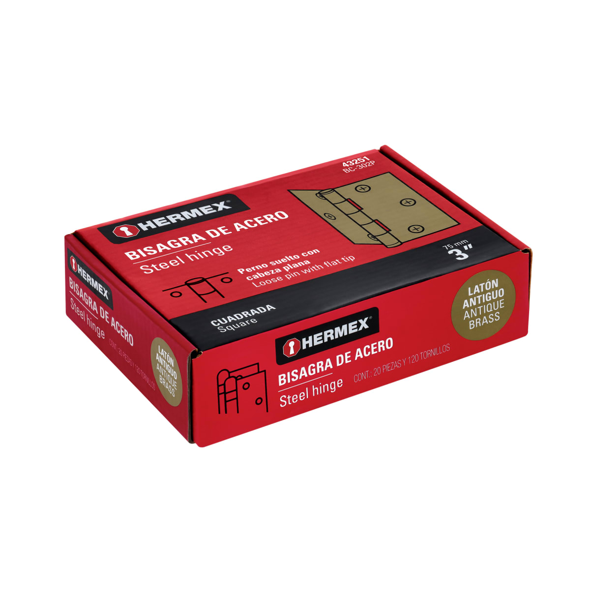 Bisagra tipo capuchina 3´´ acero latonado antiguo, plana, Hermex4