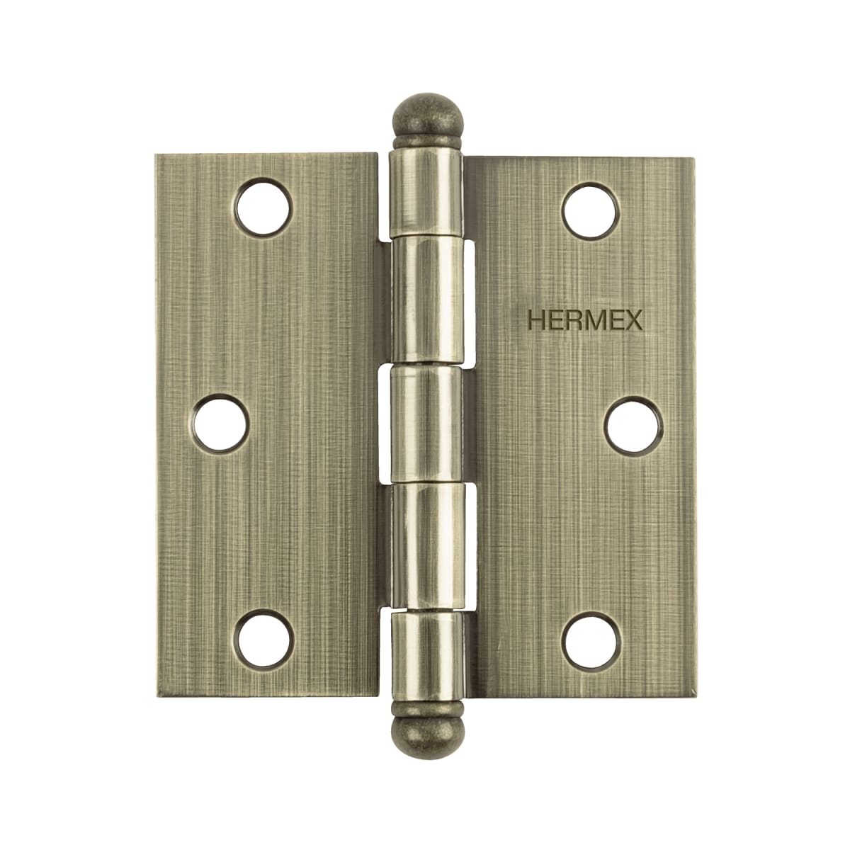 Bisagra tipo capuchina 3'' acero latonado antiguo redonda Hermex1