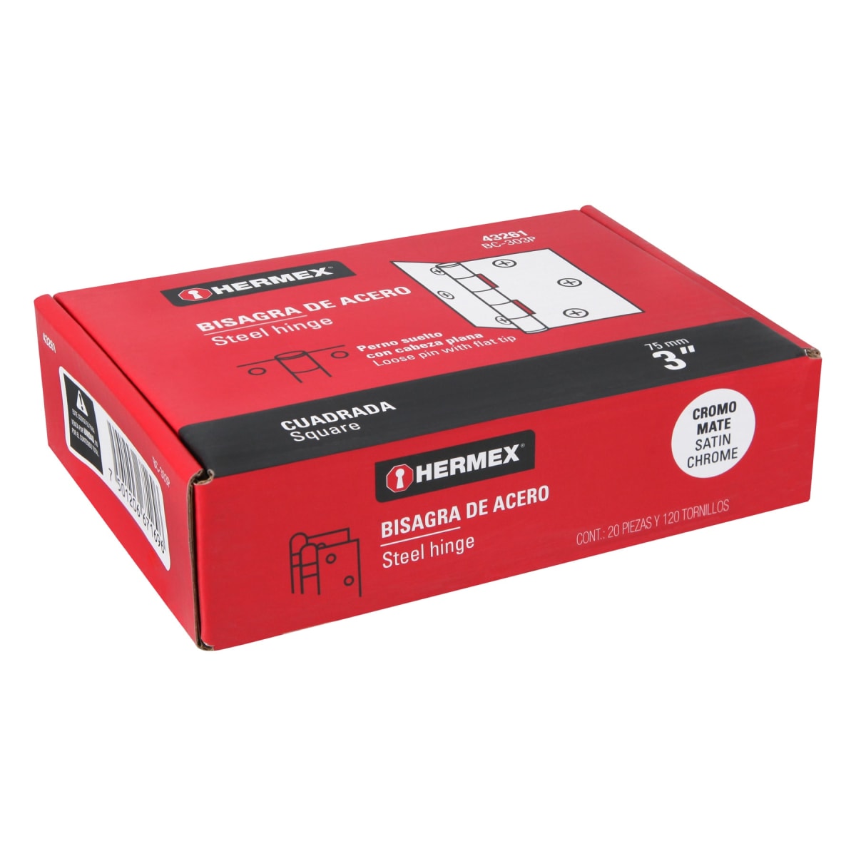 Bisagra tipo capuchina 3´´ acero cromo mate, plana, Hermex4