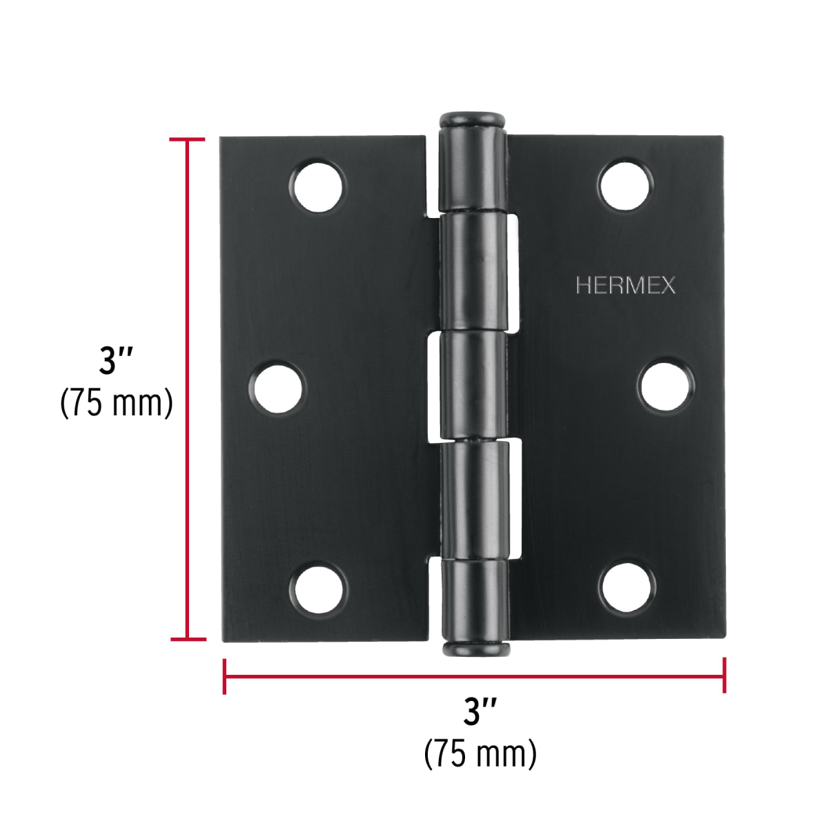bisagra cuadrada 3', acero negro, cabeza plana, hermex3
