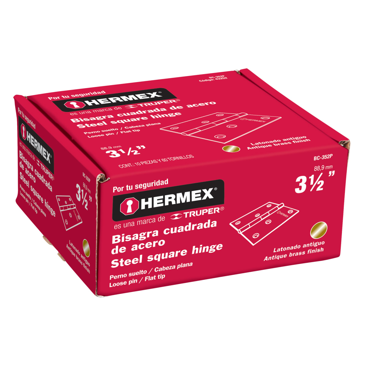 Bisagra tipo capuchina 3-1/2´´ acero latonado antiguo, plana Hermex4