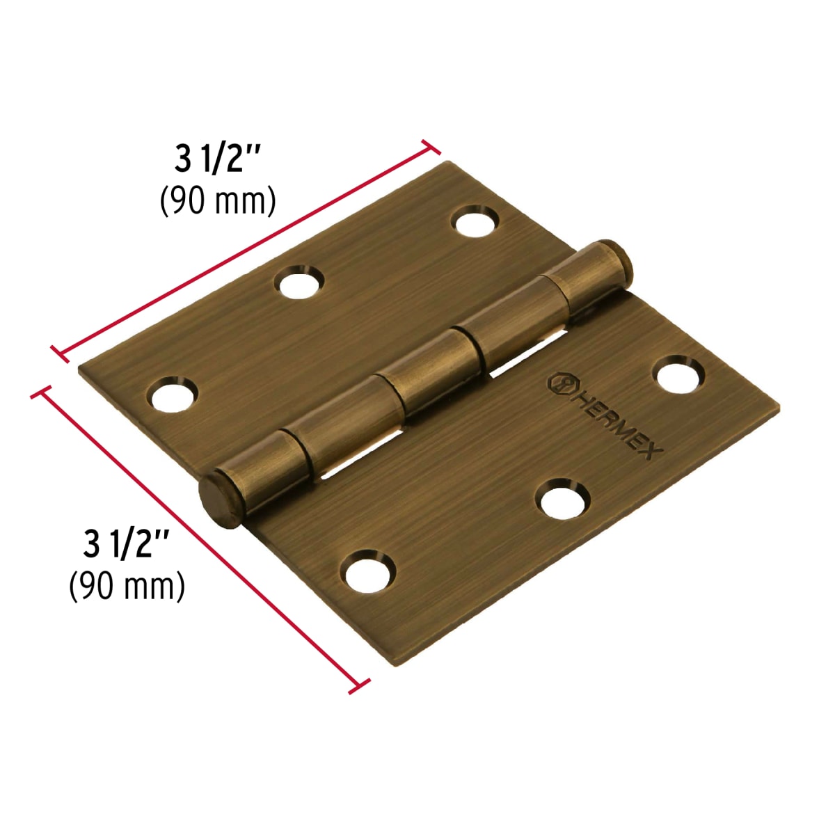 Bisagra tipo capuchina 3-1/2´´ acero latonado antiguo, plana Hermex3