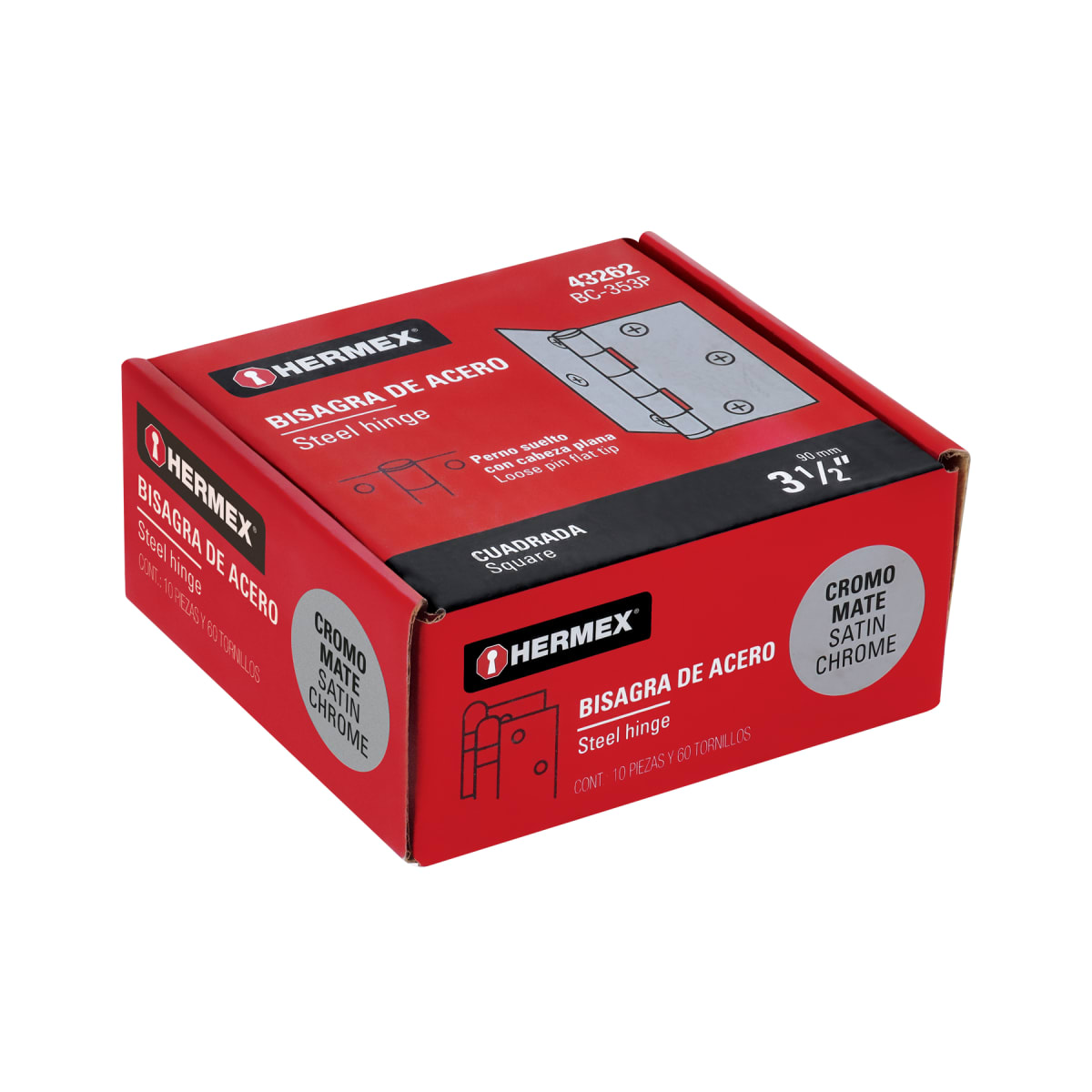 Bisagra tipo capuchina 3-1/2´´ acero cromo mate, plana, Hermex4