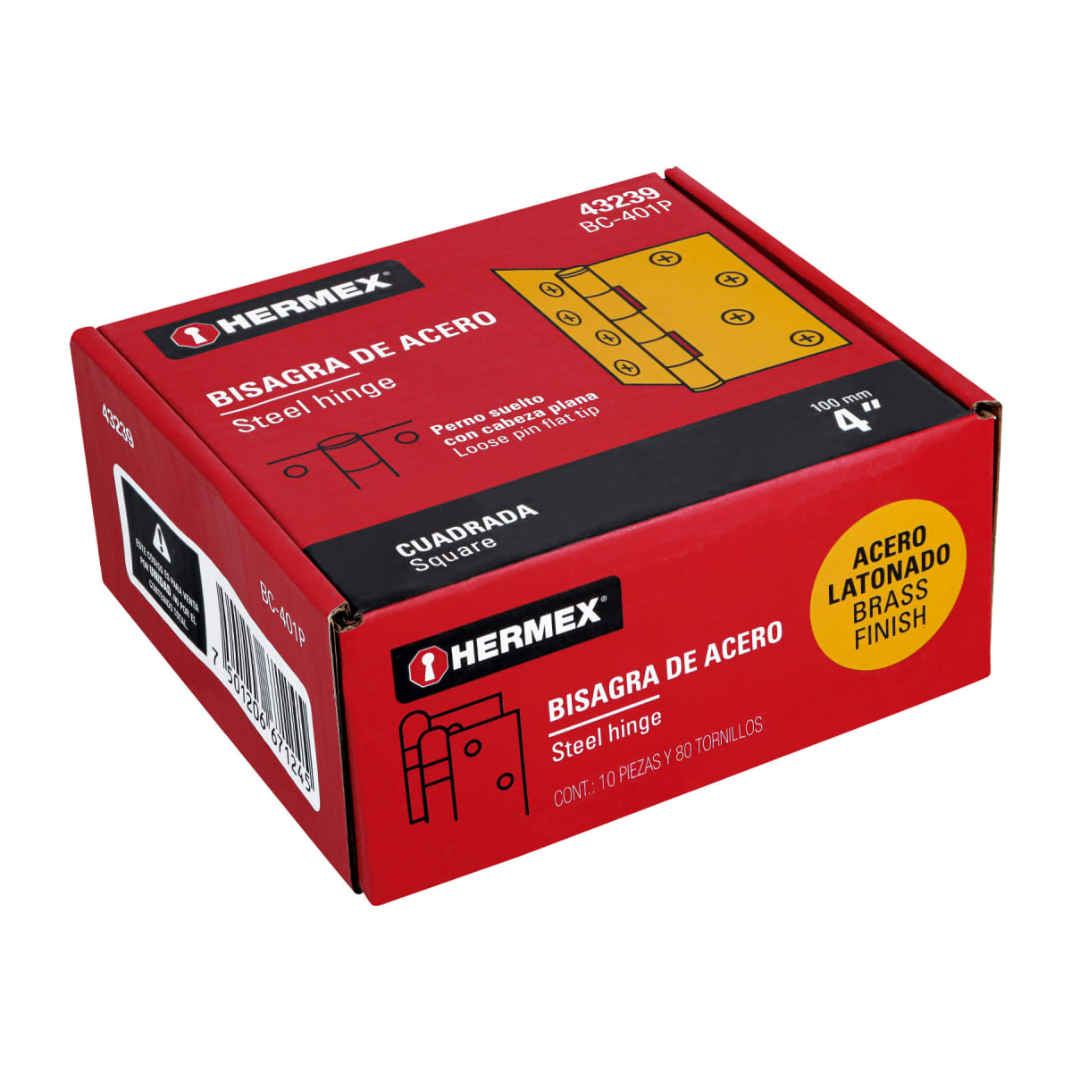 Bisagra tipo capuchina 4´´ acero latonado, plana, Hermex4