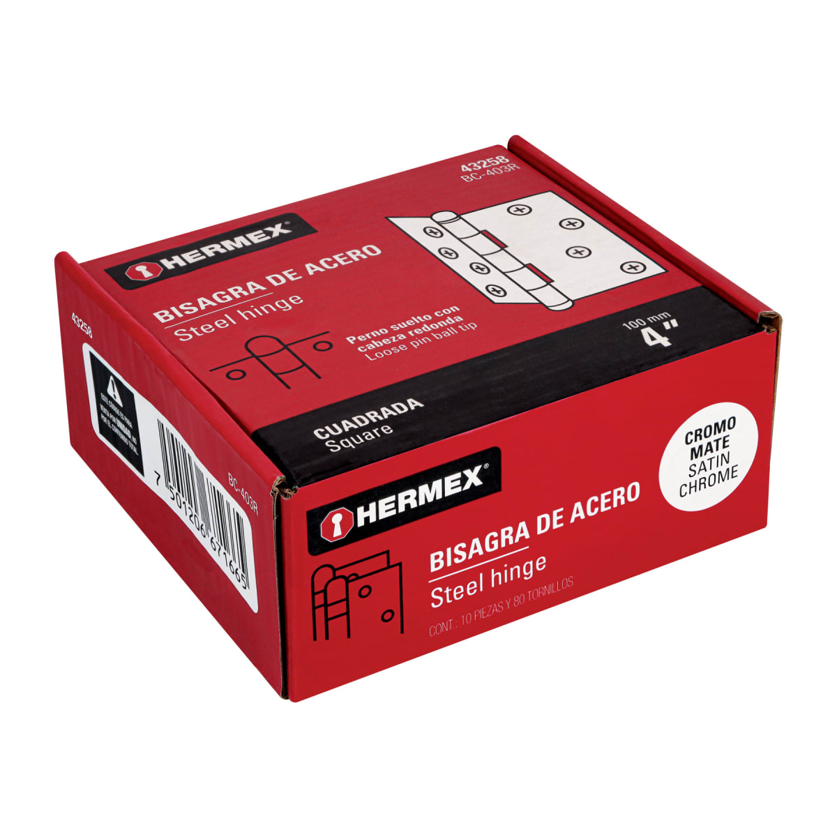 Bisagra tipo capuchina 4´´ acero cromo mate, redonda, Hermex4