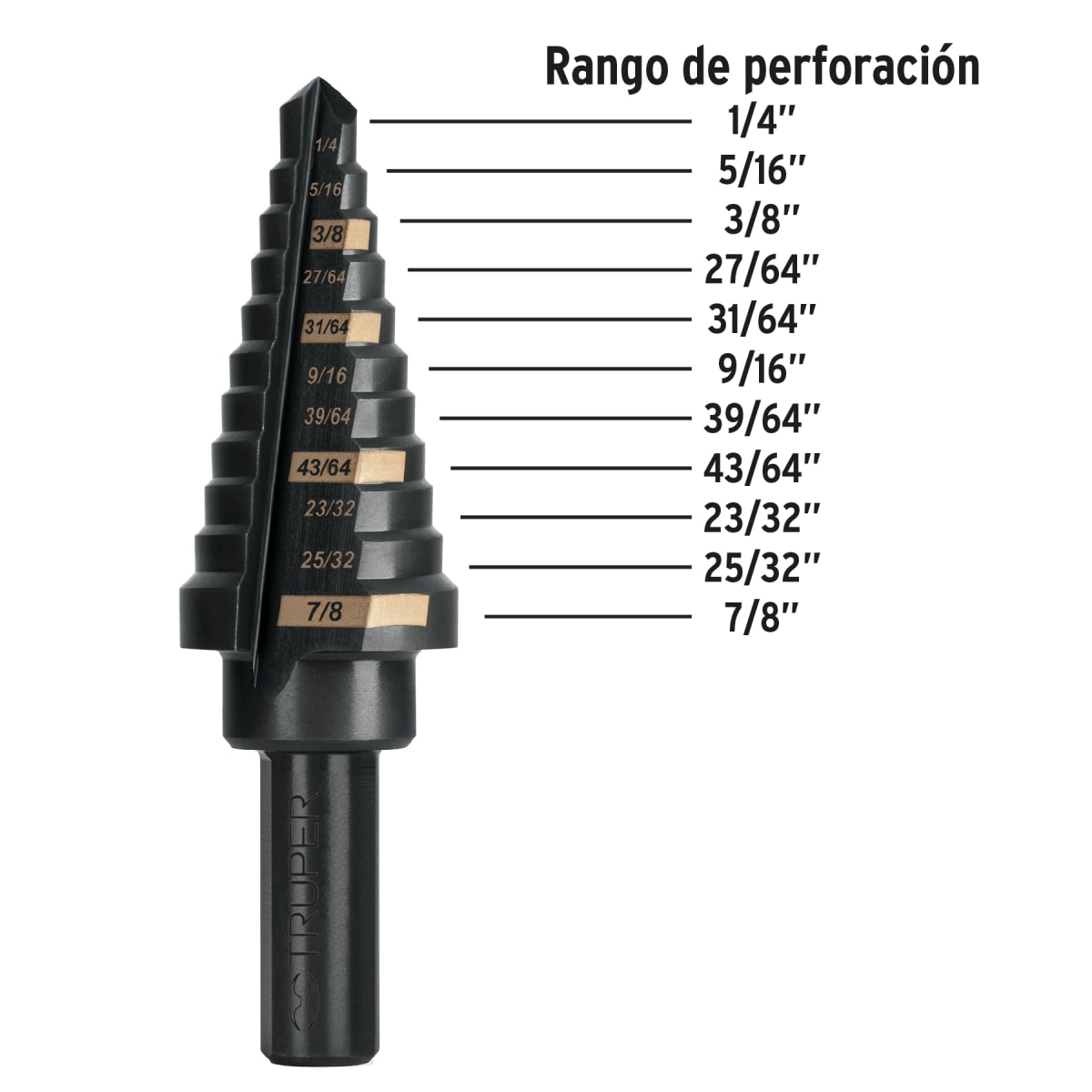 Broca escalonada óxido negro 11 escalones 1/4