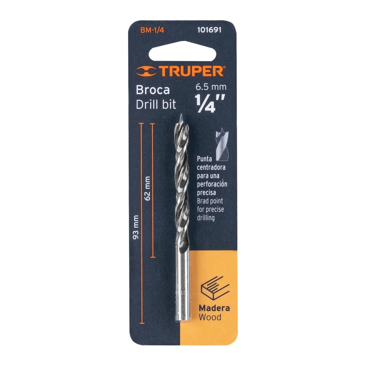 Broca con punta centradora 1/4´´ para madera, Truper4