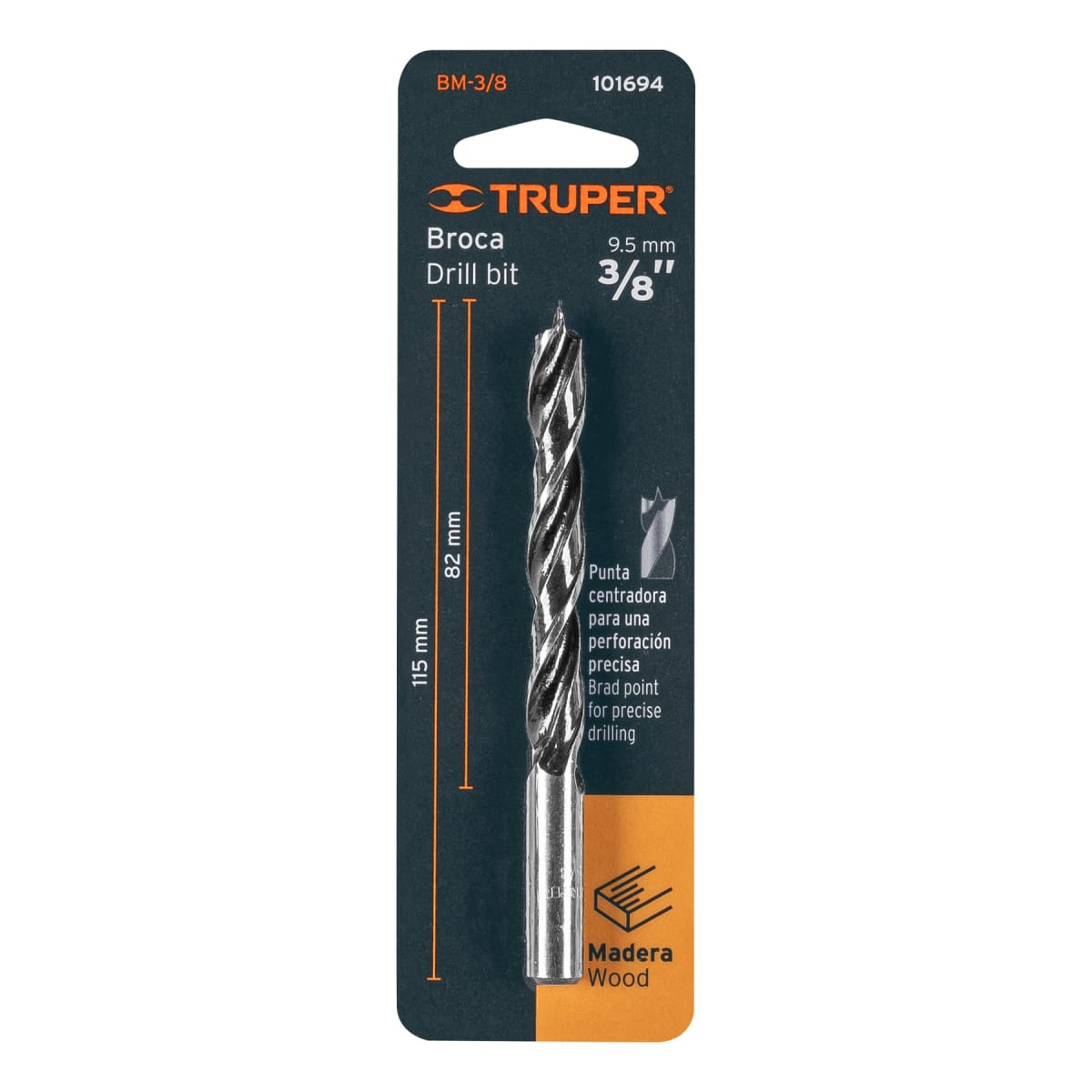 Broca con punta centradora 3/8´´ para madera, Truper4