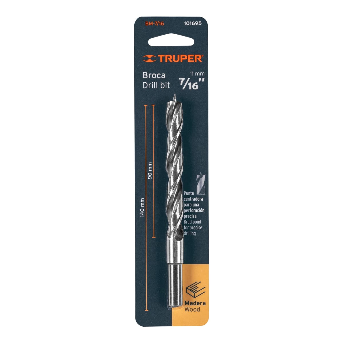 Broca con punta centradora 7/16´´ para madera, Truper4