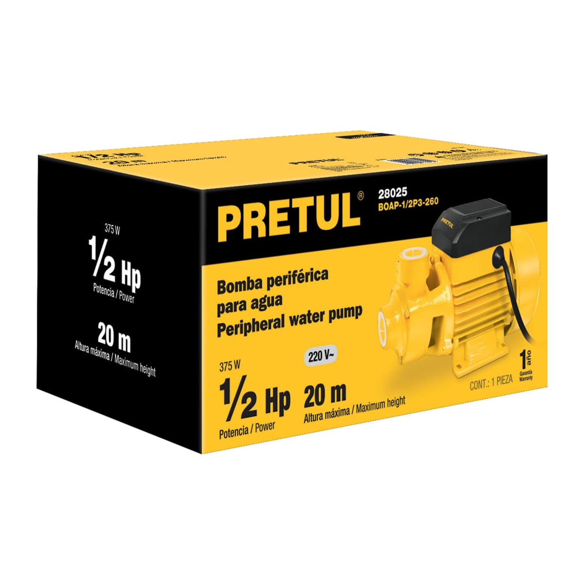 Bomba de agua periférica 1/2 HP 20 m Pretul8