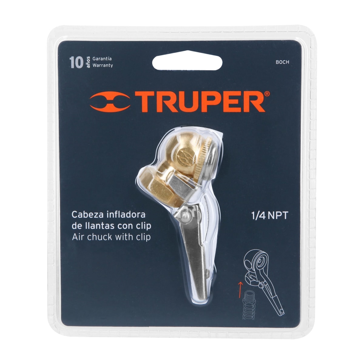 Cabeza infladora de llantas c/clip, hembra, cuerda 1/4 NPT, Truper3