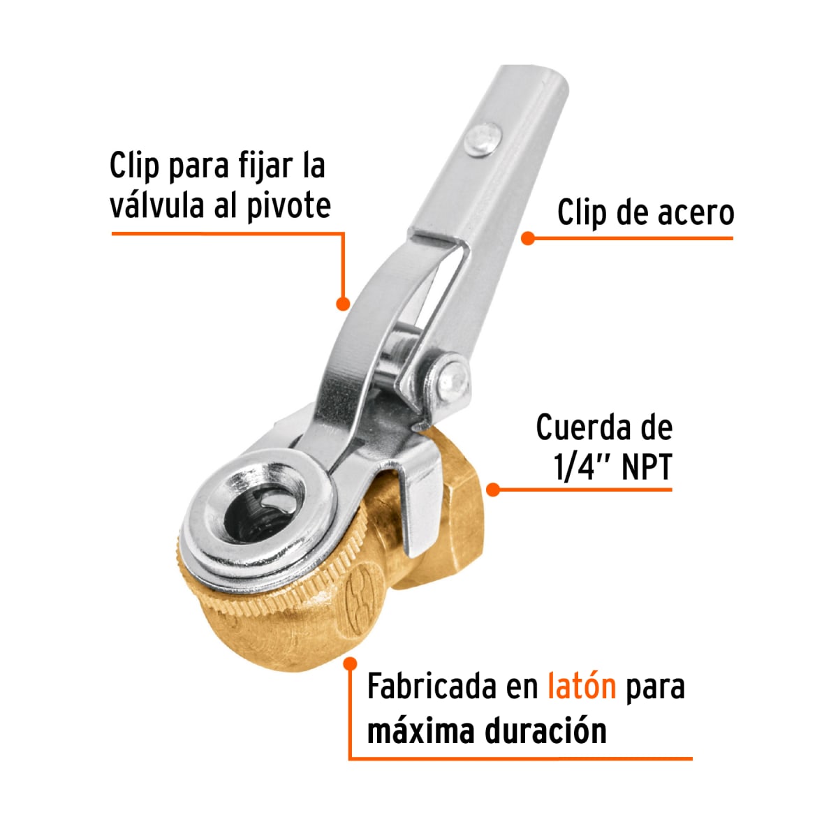 Cabeza infladora de llantas c/clip, hembra, cuerda 1/4 NPT, Truper2