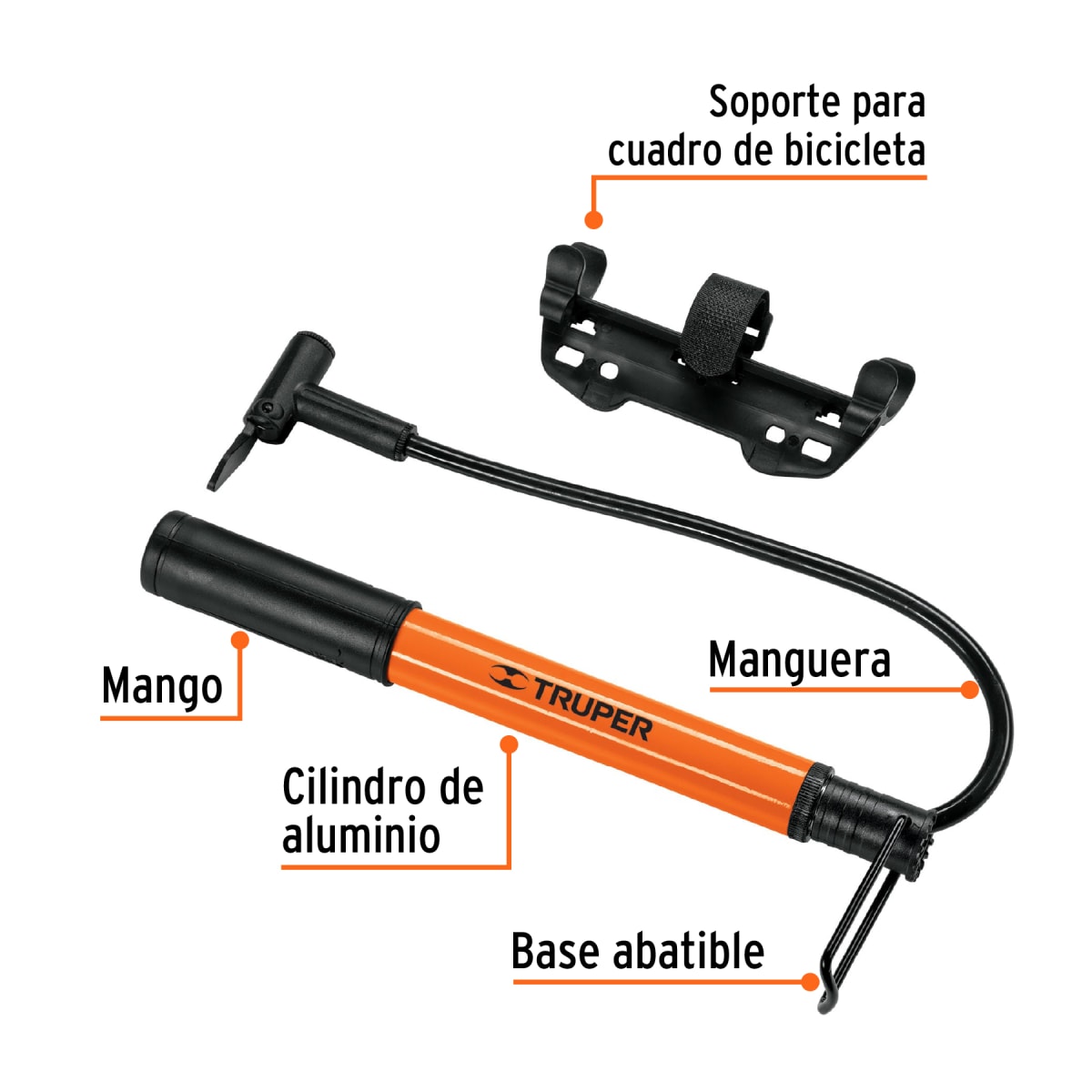 Mini inflador manual de aluminio para bicicleta 60 PSI Truper3
