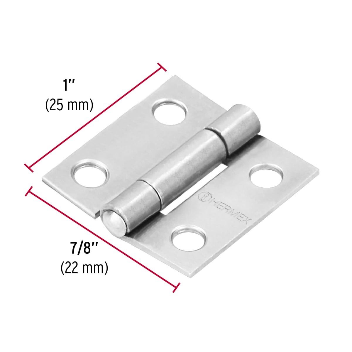 Bisagra rectangular 1´´ acero pulido, cabeza media bola, Hermex (Caja de 20 unidades)3