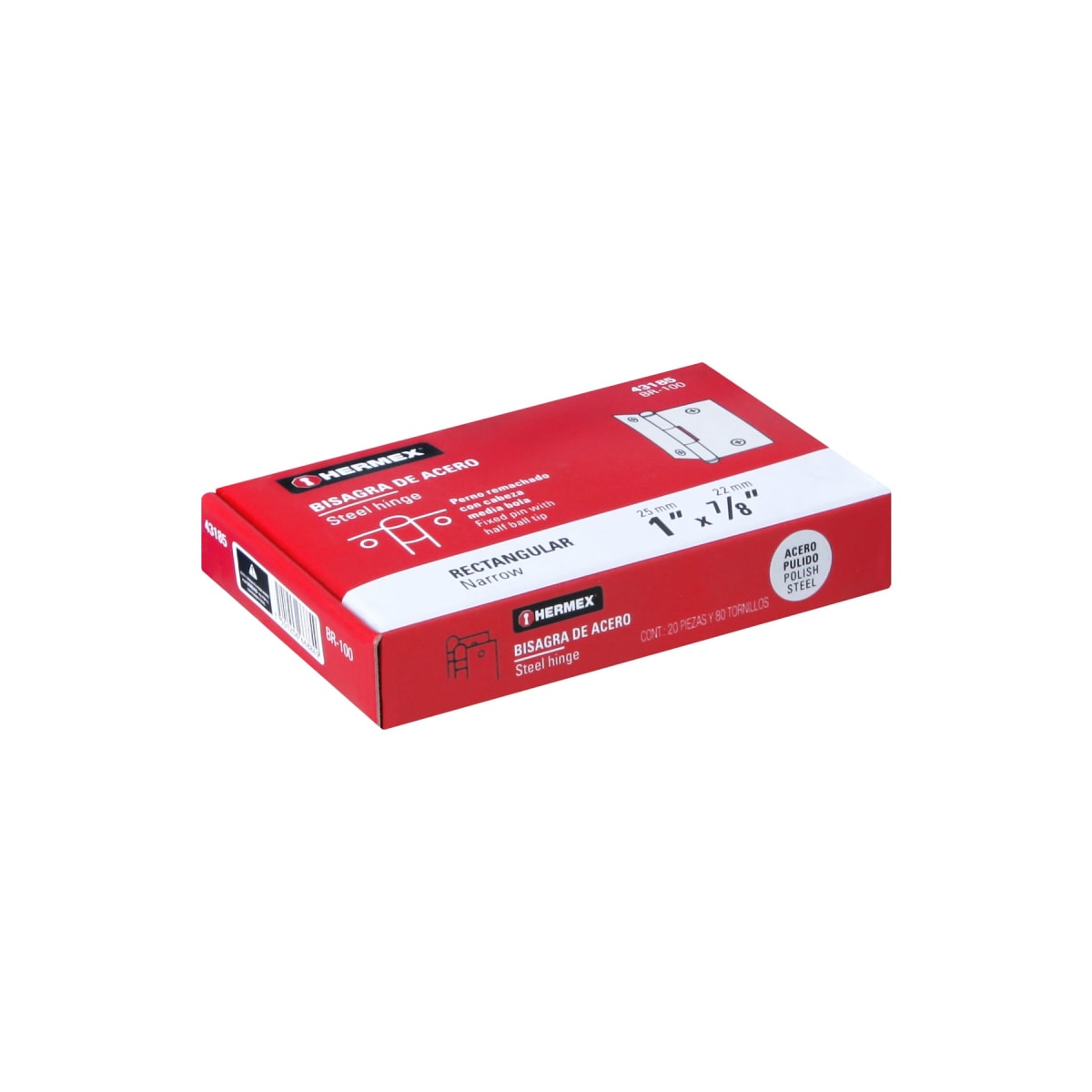 Bisagra rectangular 1´´ acero pulido, cabeza media bola, Hermex (Caja de 20 unidades)4