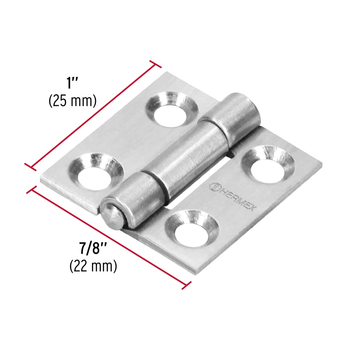 Bisagra rectangular 1´´ acero inox, cabeza media bola, Hermex (Caja de 10 unidades)3