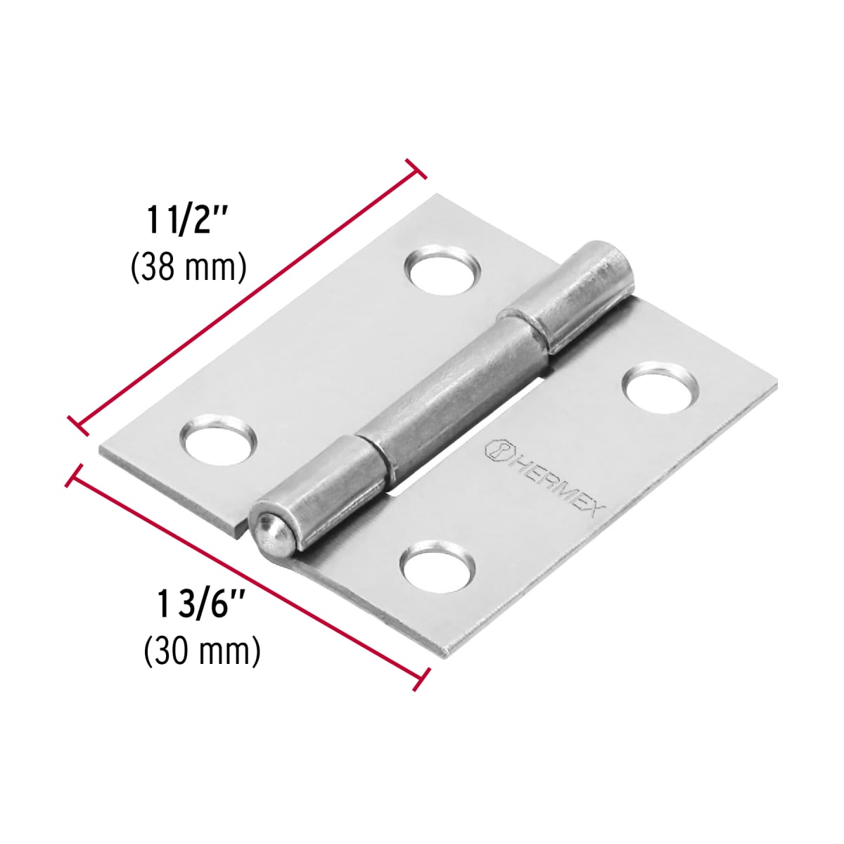 Bisagra rectangular 1-1/2´´ acero pulido, cabeza media bola, Hermex (Caja de 20 unidades)3