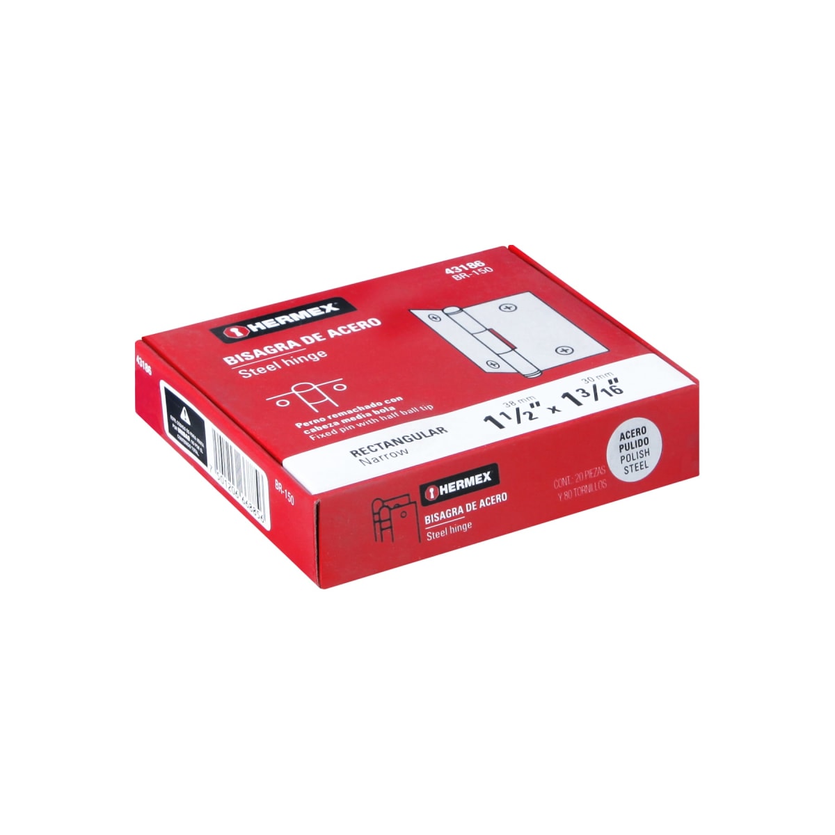 Bisagra rectangular 1-1/2´´ acero pulido, cabeza media bola, Hermex (Caja de 20 unidades)4