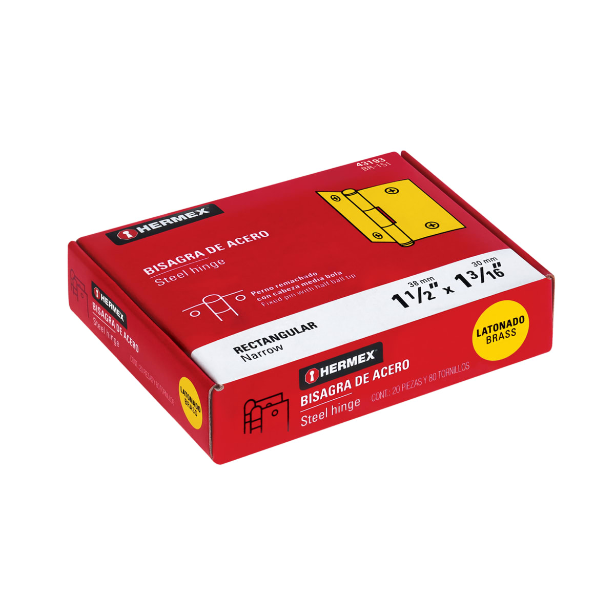 Bisagra rectangular 1-1/2´´ acabado dorado, cabeza media bola, Hermex (Caja de 20 unidades)4