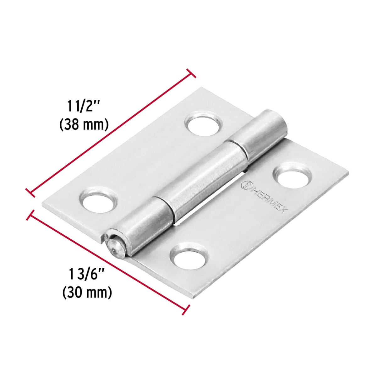 Bisagra rectangular 1-1/2´´ acero inox, cabeza media bola, Hermex (Caja de 10 unidades)3
