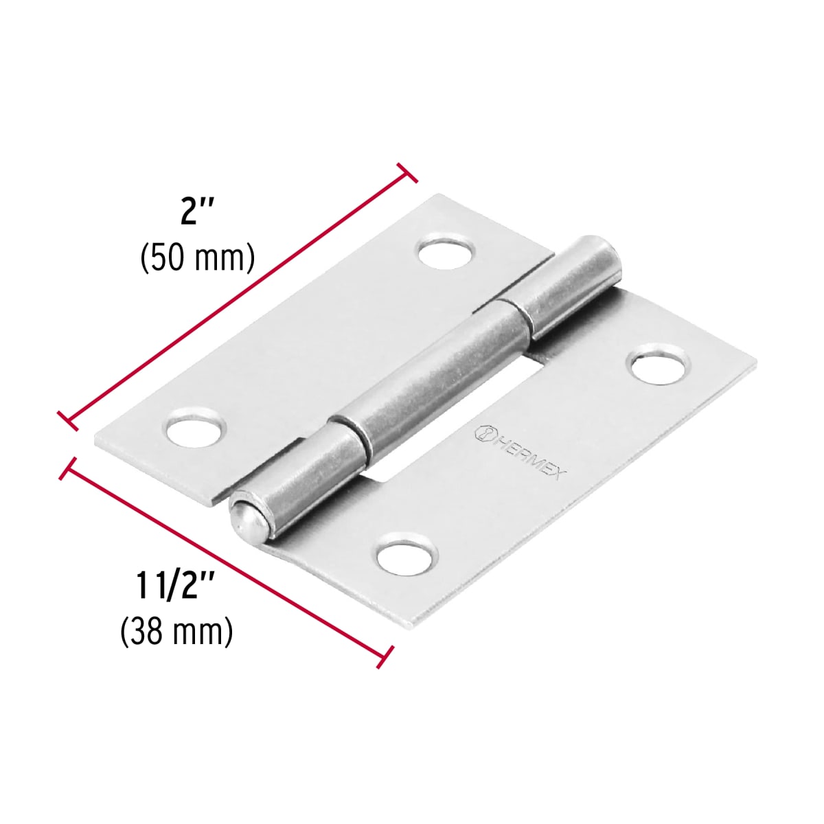 Bisagra rectangular 2´´ acero pulido, cabeza media bola, Hermex (Caja de 20 unidades)3