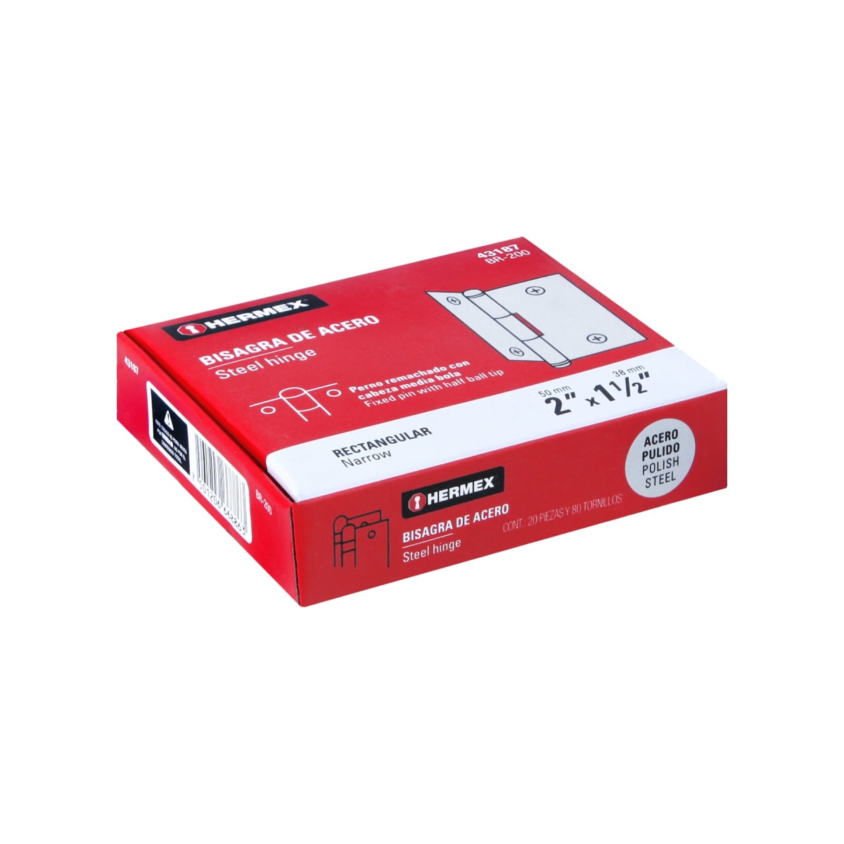 Bisagra rectangular 2´´ acero pulido, cabeza media bola, Hermex (Caja de 20 unidades)4