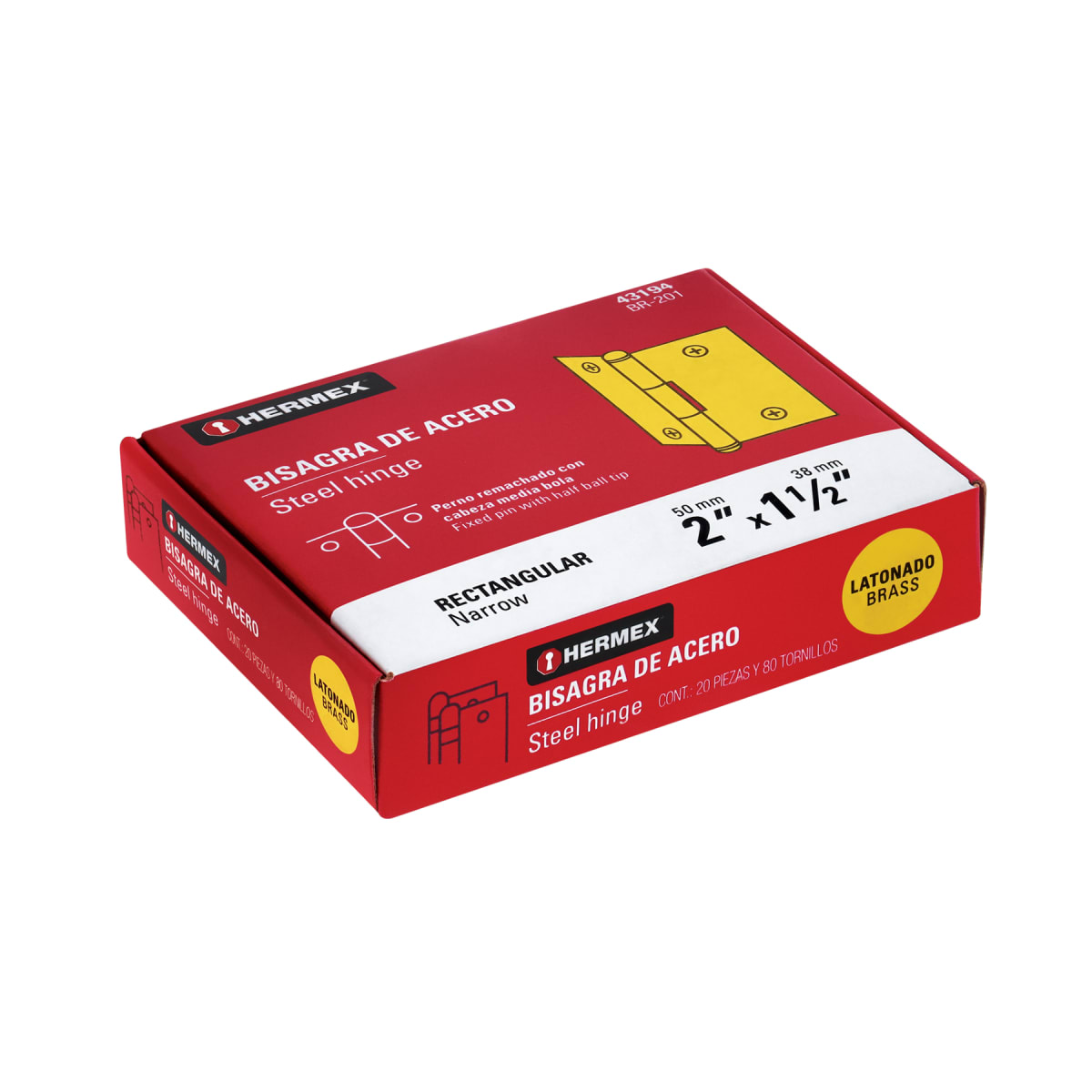 Bisagra rectangular 2´´ acabado dorado, cabeza media bola, Hermex (Caja de 20 unidades)4