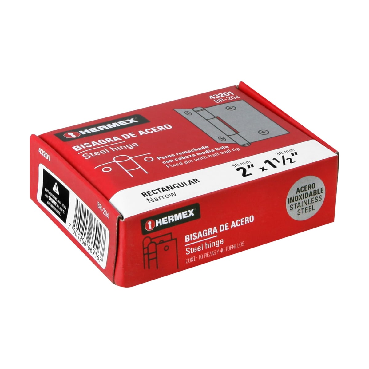 Bisagra rectangular 2-1/2´´ acero pulido, cabeza media bola, Hermex (Caja de 10 unidades)4