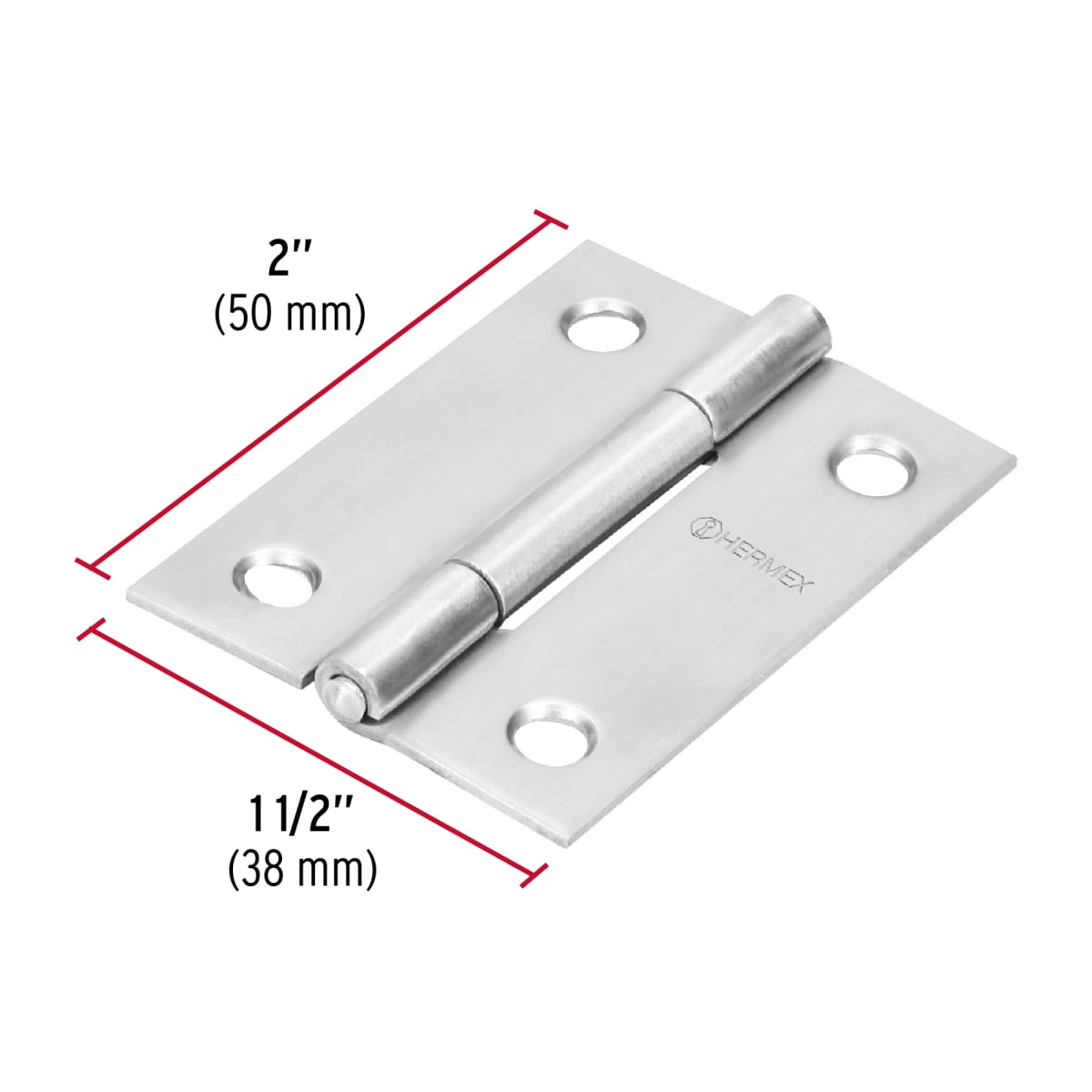 Bisagra rectangular 2-1/2´´ acero pulido, cabeza media bola, Hermex (Caja de 10 unidades)3