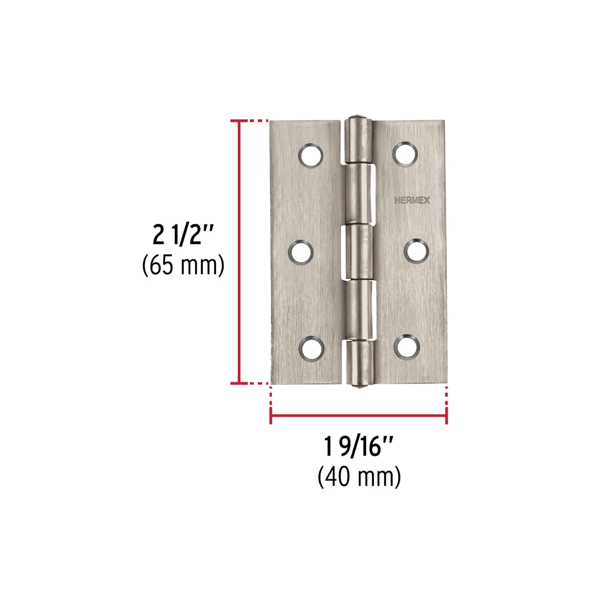 Bisagra rectangular 2-1/2´´ acero inox, cabeza media bola, Hermex (Caja de 10 unidades)3