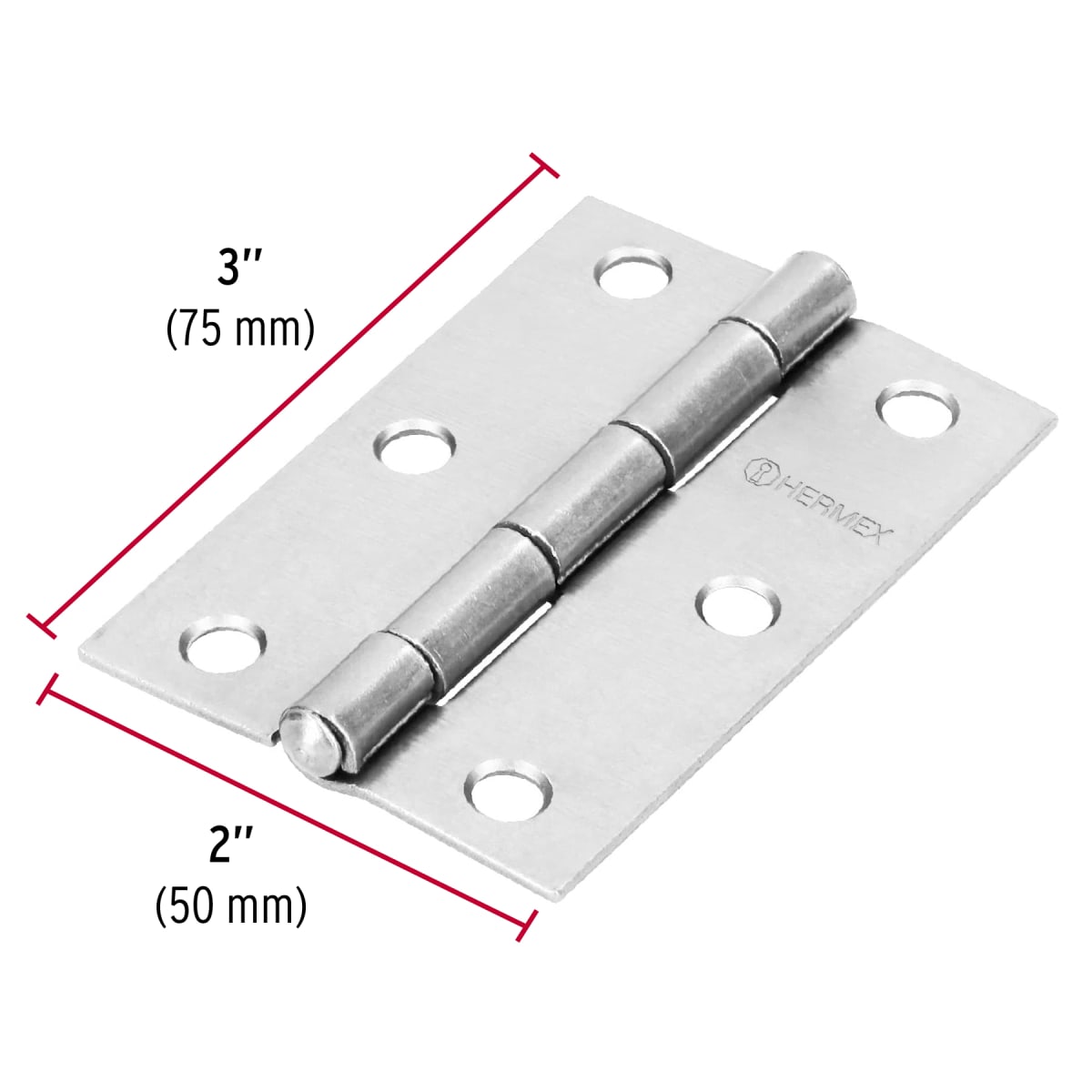Bisagra rectangular 3´´ acero pulido, cabeza media bola, Hermex (Caja de 20 unidades)3