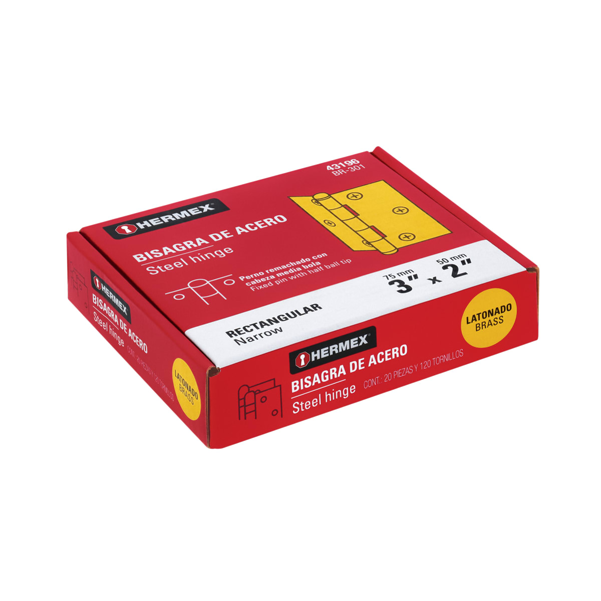 Bisagra rectangular 3´´acabado dorado, cabeza media bola, Hermex (Caja de 20 unidades)4