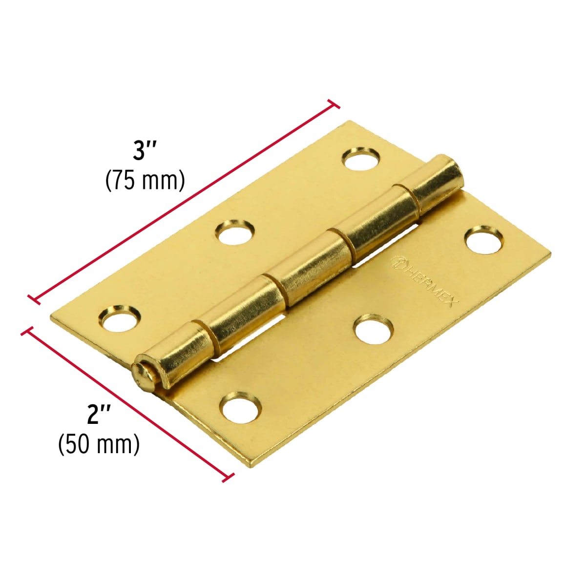 Bisagra rectangular 3´´acabado dorado, cabeza media bola, Hermex (Caja de 20 unidades)3