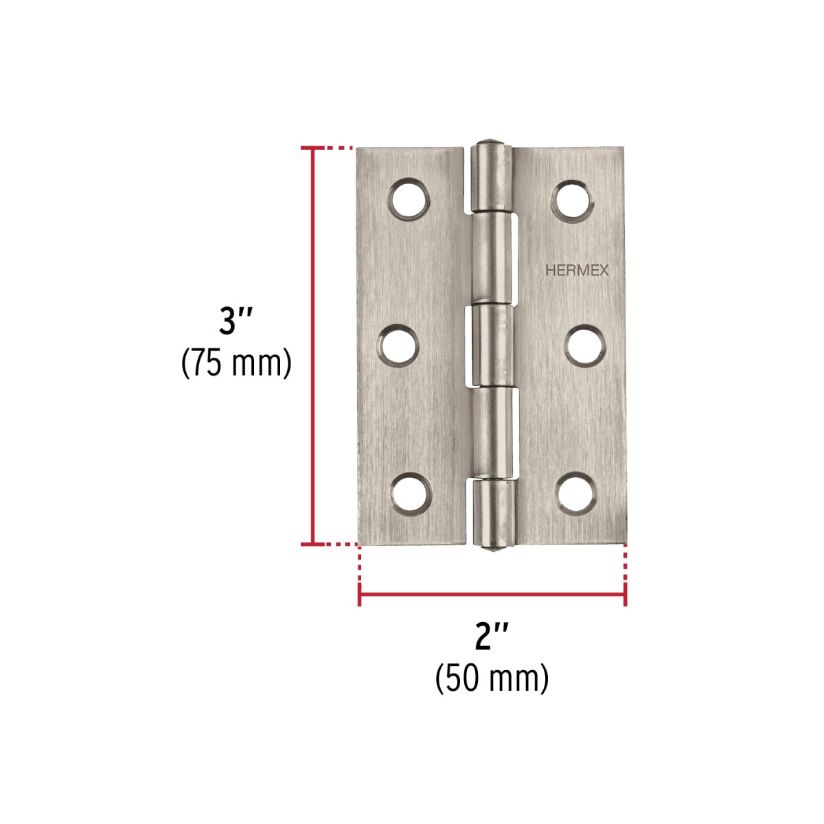 Bisagra rectangular 3´´ acero inox, cabeza media bola, Hermex (Caja de 10 unidades)3