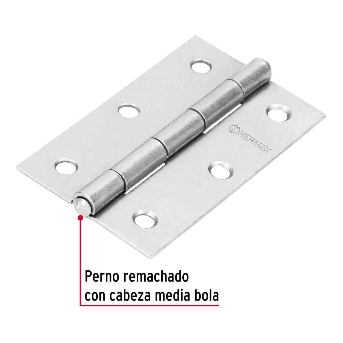 Bisagra rectangular 3-1/2'' acero pulido. cabeza media bola. hermex (Caja de 10 unidades)2