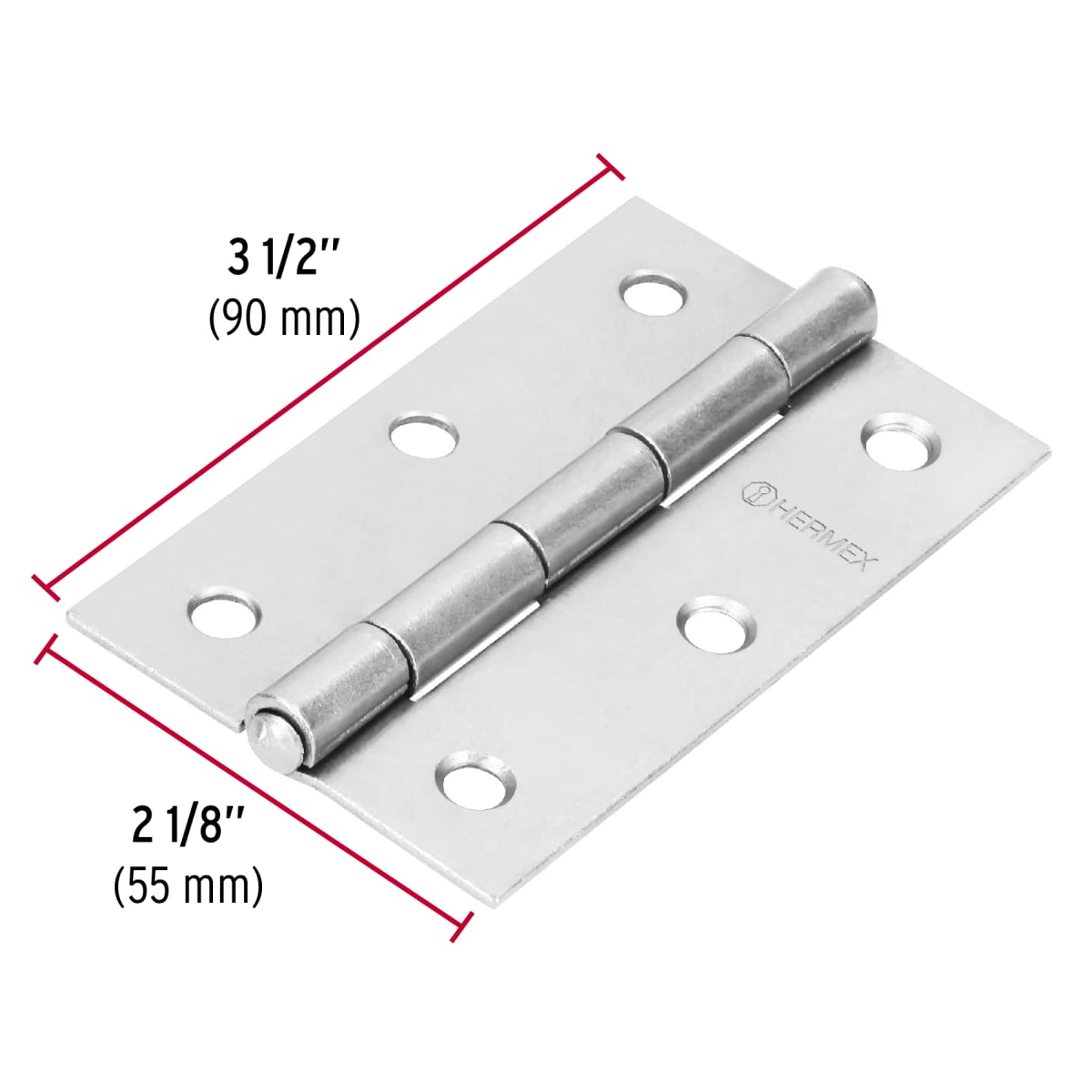 Bisagra rectangular 3-1/2'' acero pulido. cabeza media bola. hermex (Caja de 10 unidades)3